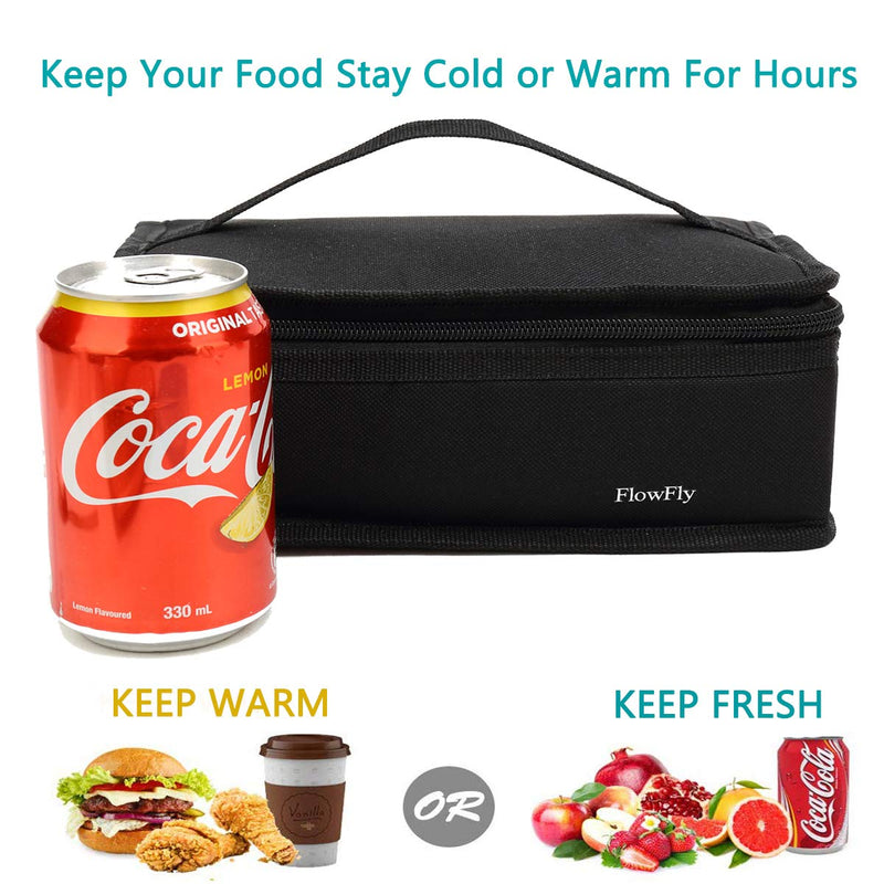 NewNest Australia - Small Insulated Lunch box Portable Soft Bag Mini Cooler Thermal Meal Tote Kit with Handle for Work & School by FlowFly,Black Black 