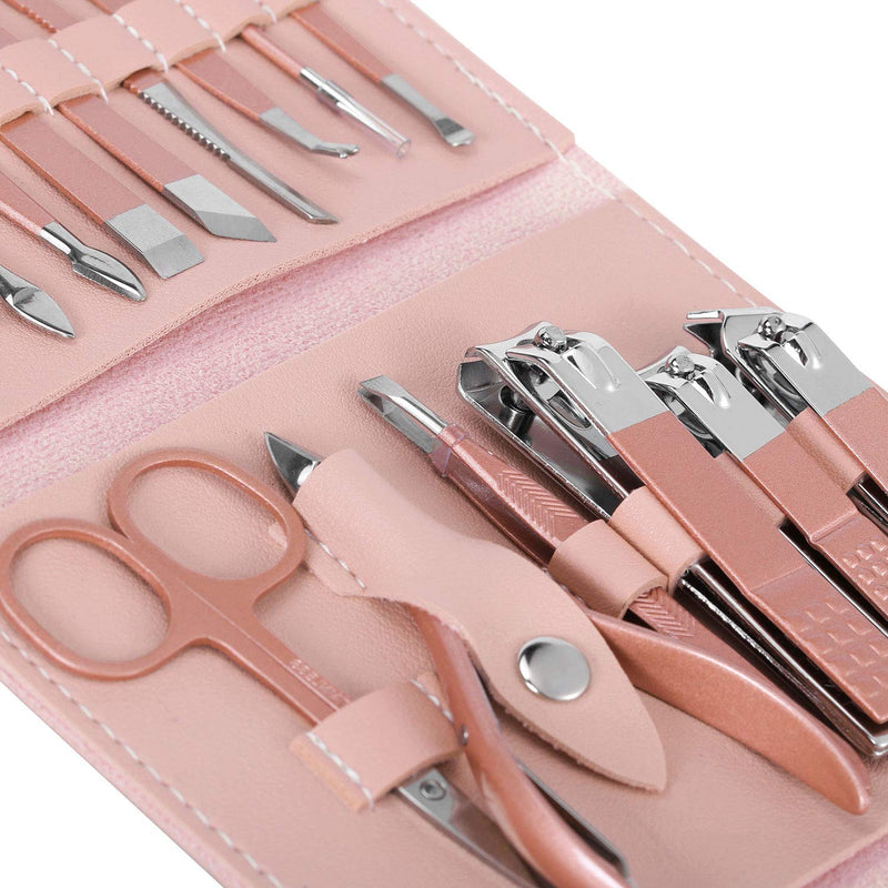 Manicure Set Glamour Gaze Manicure Pedicure Kit Nail Clippers 16 in 1 Professional Stainless Steel Cuticle trimmer Grooming Kit for Men Women with Storage Travel Case Pink - NewNest Australia