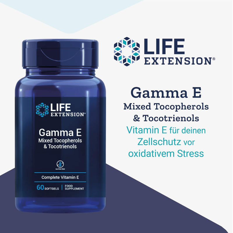Life Extension, Gamma E, mixed tocopherols and tocotrienols, 10mg, 60 soft capsules, laboratory tested, gluten free, soy free, non-GMO - NewNest Australia