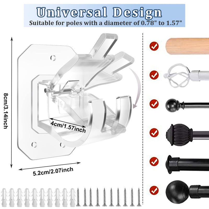 8PCS Upgraded No Drill Curtain Rod Brackets No Drilling Curtain Rod Holders Self Adhesive Curtain Rod Hooks Nail Free Adjustable Curtain Hangers Suitable for Poles of 0.78~1.57 Inch(Transparent) 8 Transparent - NewNest Australia