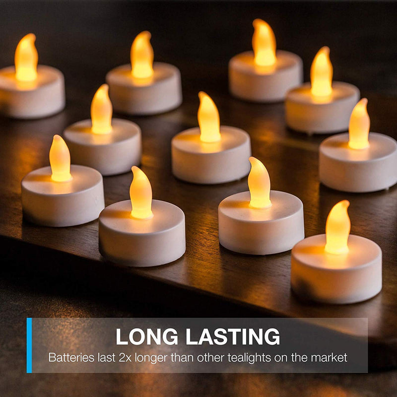 YIWER Tea Lights LED Tea Light Candles 100 Hours Pack of 50 Realistic Flickering Bulb Battery Operated Tea Lights for Seasonal Festival Celebration Electric Fake Candle in Warm Yellow - NewNest Australia