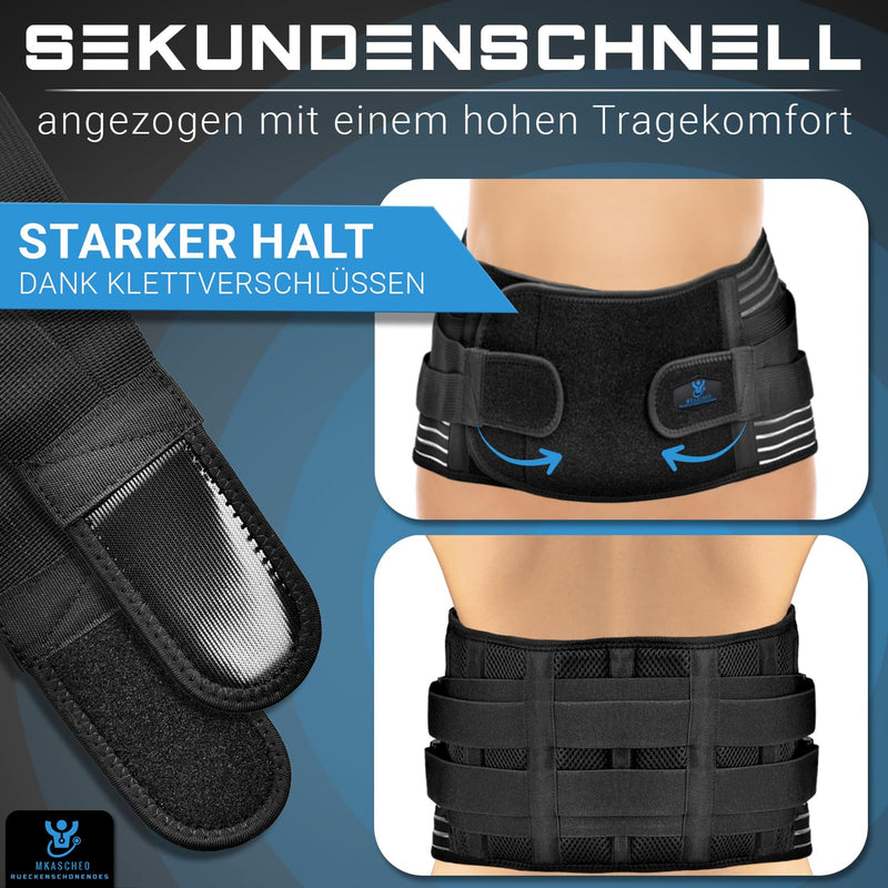 MKASCHED back support belt black for men and women, intervertebral disc belt, abdominal belt, back bandage, kidney belt, back pain relief + bonus extra lumbar cushion (L) L - NewNest Australia
