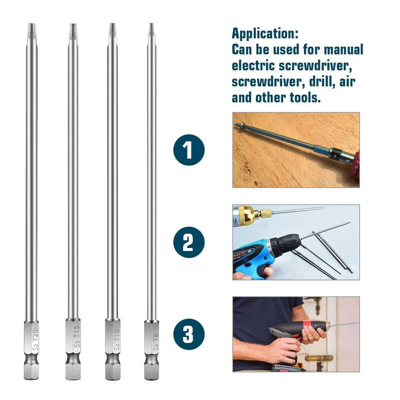 Rocaris 10pcs 6 In T8 - T40 Security Torx Bit Set - Torx Star Drive Security Screws - S2 Steel, 1/4 Inch Hex Shank - Fit All Standard Bit Holders Air and Power Tools - NewNest Australia