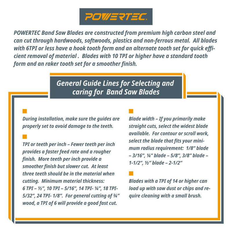 POWERTEC 13134 High Carbon Bandsaw Blade 62” x 3/8” x .014 x 10tpi | For Woodworking, Plastic and Aluminum, 1 Pack (13134X) 3/8" x 10Tpi - NewNest Australia