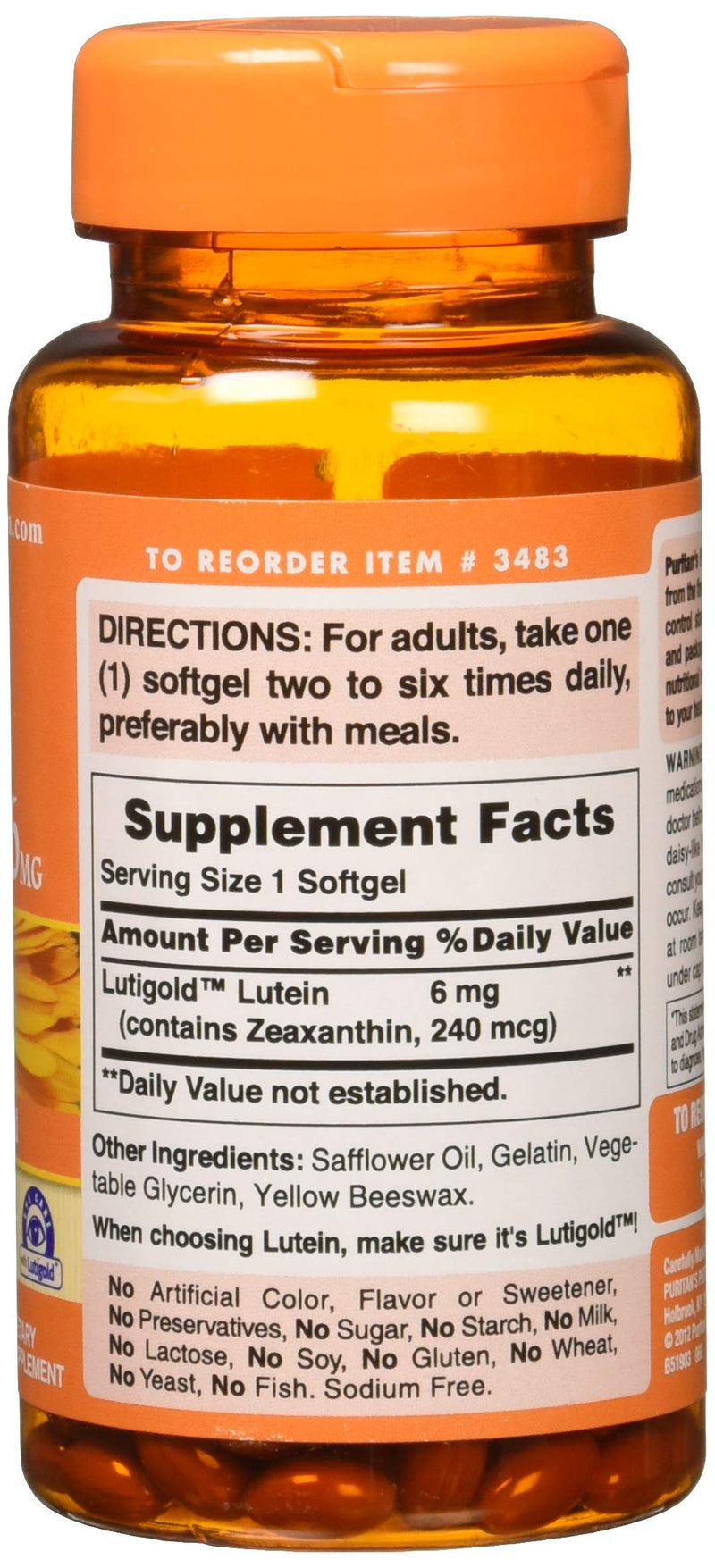 Lutein 6 Mg with Zeaxanthin Supports Eye Health, 200 Count by Puritan's Pride - NewNest Australia