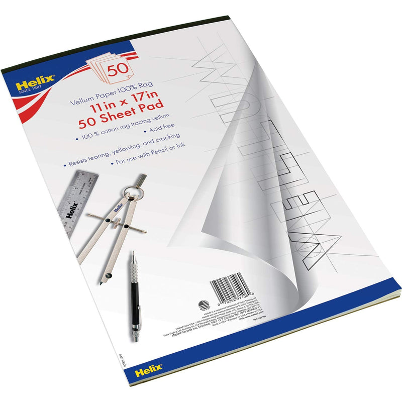 Helix Vellum Paper Pad for Art Sketching and Tracing, White Translucent, 100% Rag, 11 x 17 Inches, 50 Sheets (37106) 11-x-17-Inch - NewNest Australia
