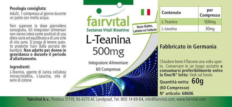 Fairvital | L-Theanine 500mg - HIGH DOSE - VEGAN - 60 tablets - amino acid - NewNest Australia