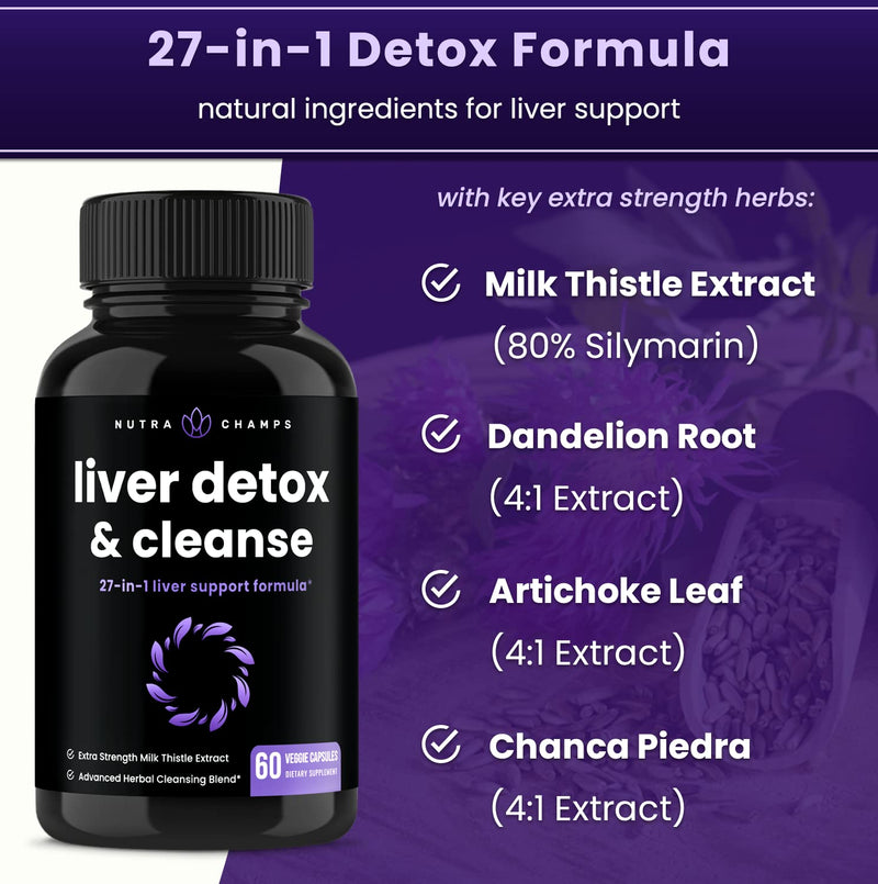 Liver Cleanse Detox & Repair | Milk Thistle Extract with Silymarin 80%, Artichoke Extract, Dandelion Root, Chicory, 25+ Herbs | Premium Liver Health Formula | Liver Support Detox Cleanse Supplement - NewNest Australia