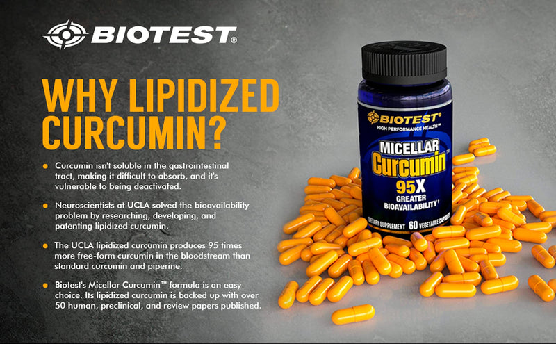 Biotest Micellar Curcumin Solid Lipid Turmeric Particles (2 Month Supply) - 95x Greater Absorption Than Piperine Formulas - for Heart Health, Joint Support, Immune Support (60 Veggie Capsules) - NewNest Australia