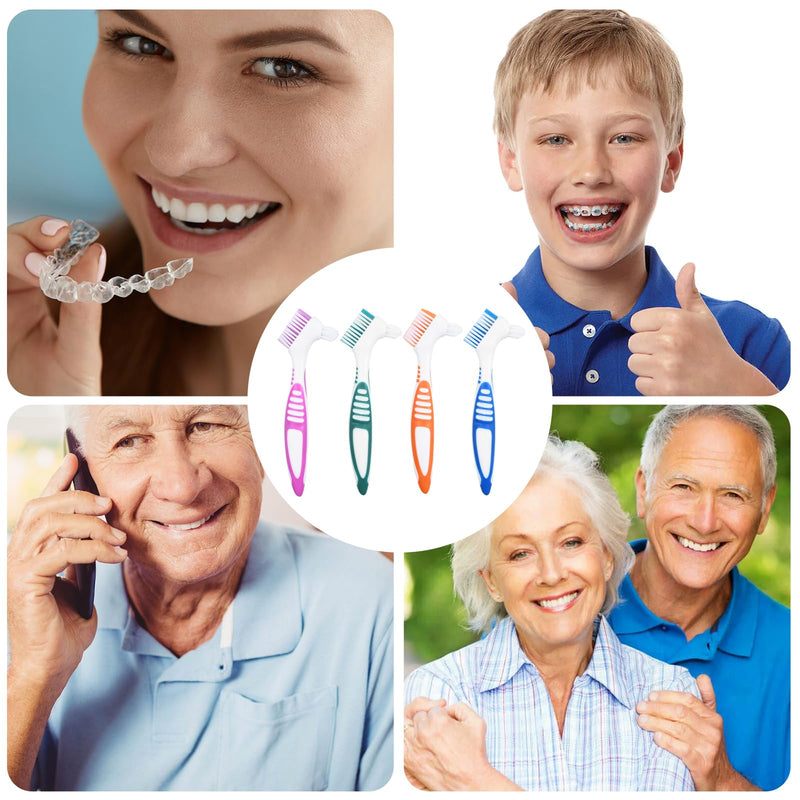 Pack of 4 toothbrushes, false teeth brush, toothbrush, denture toothbrushes cleaning brush, denture brush with soft bristles, double-head toothbrushes for cleaning artificial teeth - NewNest Australia