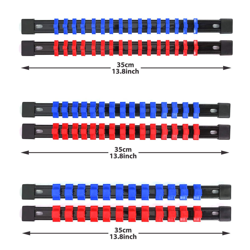 CASOMAN 6PC ABS Socket Organizer, 1/4-Inch, 3/8-Inch, 1/2-Inch, Premium Quality Socket Holders (6-Piece Set, Blue & Red) - NewNest Australia