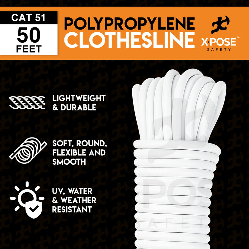 Plastic Clothes Line - White Clothesline Outdoor Weather Resistant - Synthetic Cord for Hanging Drying Clothing & Laundry - Plastic Rope Clothes Line String for Pulley 5/32" x 50FT 1 - NewNest Australia