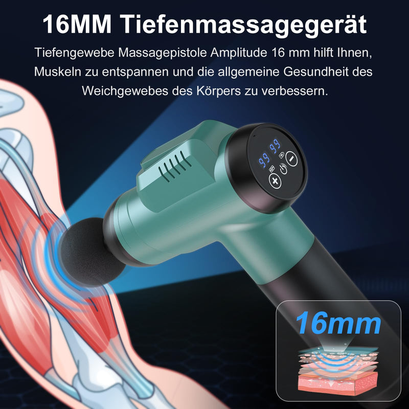 Massage Gun, Timiyou Massager Massage Gun With 99 Intensity Levels, Up To 9800 Rpm, 6 Massage Heads, Quiet Muscle Massage Gun For Pain Relief For Back, Neck (Peacock Blue) - NewNest Australia