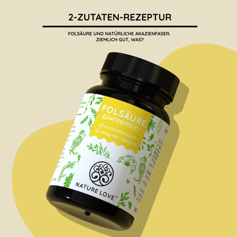 NATURE LOVE® Folic acid Quatrefolic® - 180 tablets - 400mcg per tablet - desire to have children and pregnancy* - high dosage, vegan, laboratory tested, produced in Germany - NewNest Australia