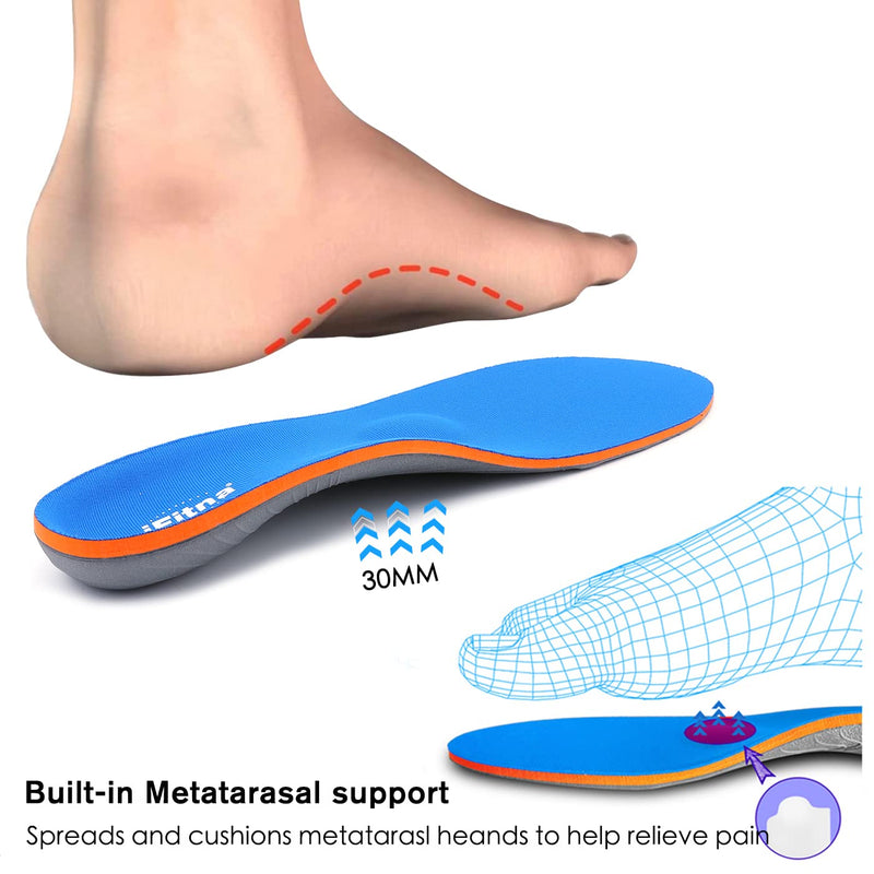 Full Length Metatarsal Arch Support Shock Absorption Orthotic Unisex Insoles for Flat Feet,Plantar Fasciitis,Relieve Foot Soreness,Suitable Athletic,Work Shoes(Size:UK-5,Length:9.44",Blue) UK-5-24CM--9.44" Blue - NewNest Australia