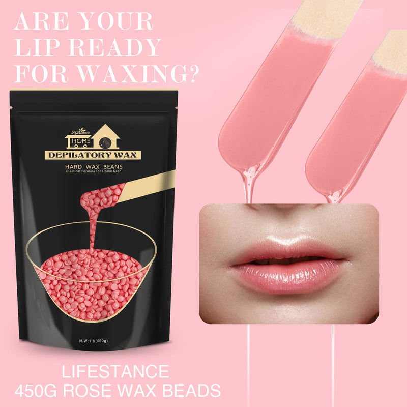 Lifestance 450 G Waxing Beads Formulated For Beginners, Wax Beads With 10 Wooden Spatulas For Hair Removal, Rose Wax Hair Removal Beads For Fine Hair, Face, Eyebrow, Arms, Fingers And Toes - NewNest Australia