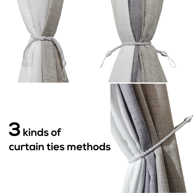 SLIFEOW Curtain Tiebacks Ropes, Decorative Handmade Tie Backs Curtain Holdbacks with 2 Metal Screw Hooks, Holders Cord for Thin or Thick Window Drapes Indoor Outdoor (White, 2) White - NewNest Australia