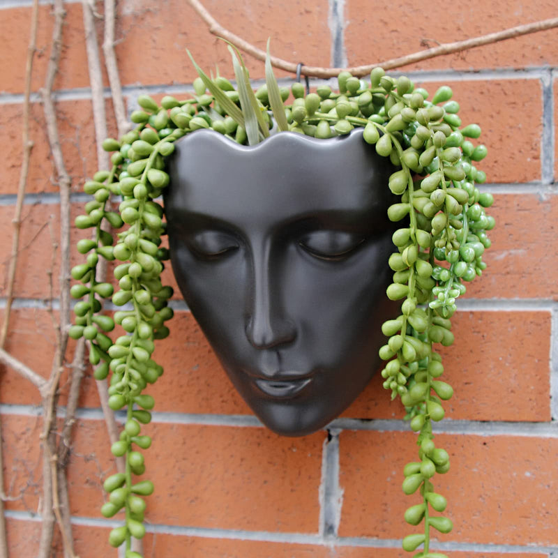 Face Vase,Ceramic Female Form Vase,Modern Sculpture White Planter Pot,Human Face Dried Flower Shaped Vase,Wall Hanging Plant Pot for Home Decor Centerpieces, Office or Outdoor Hanging Decor Black - NewNest Australia
