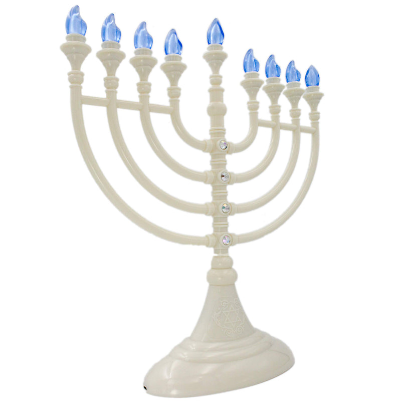 NewNest Australia - The Dreidel Company Traditional Hanukkah Menorah with Crystals (White Hanukkah Menorah with Crystals) 