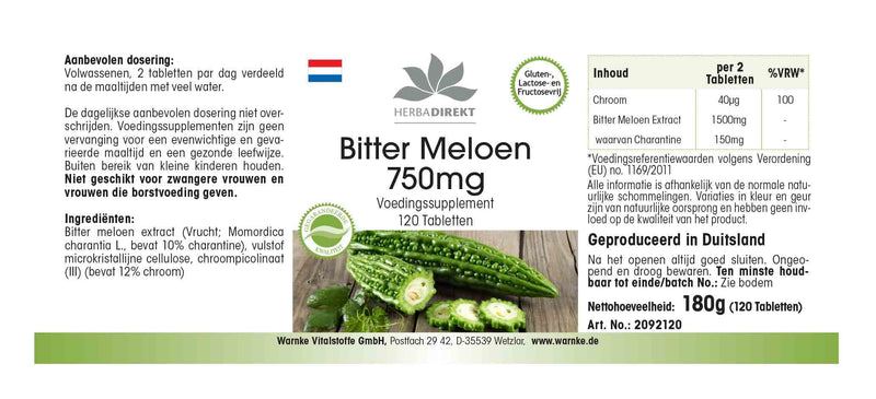 Bitter melon 750mg - high dose - vegan - 120 tablets - with chrome | HERBADIREKT by Warnke vital substances - NewNest Australia
