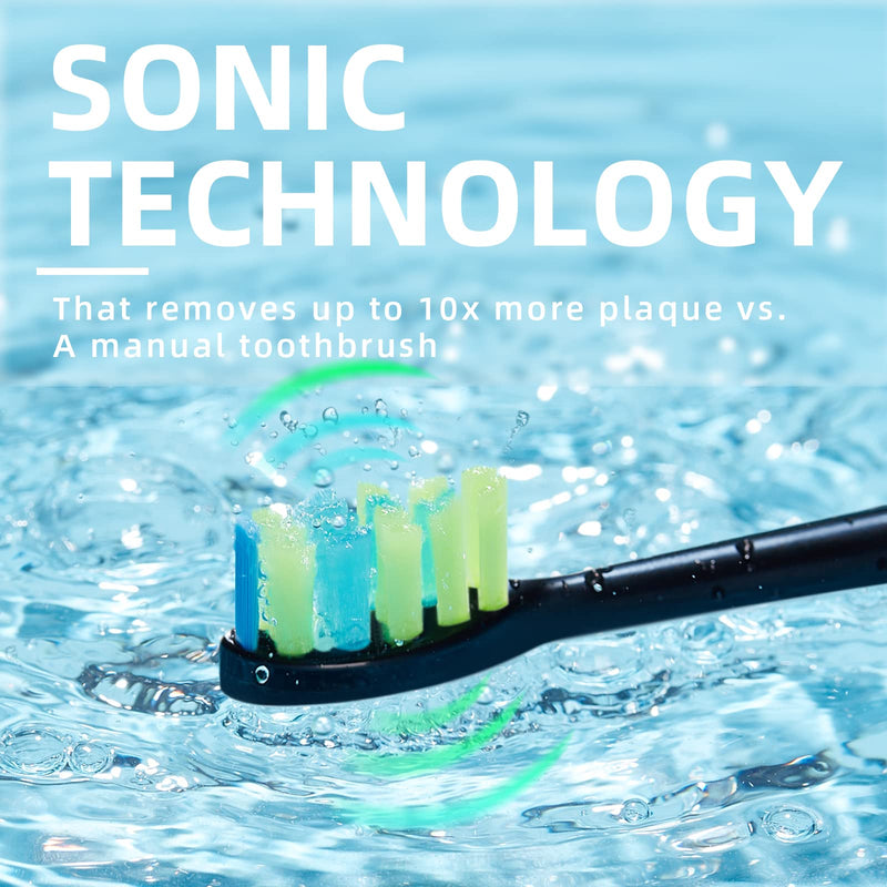 7AM2M Sonic Electric Toothbrush for Adults and Kids, One Charge for 90 Days, with 6 Brush Heads, 5 Modes with 2 Minutes Build in Smart Timer, Roman Column Handle Design (Black) Black - NewNest Australia