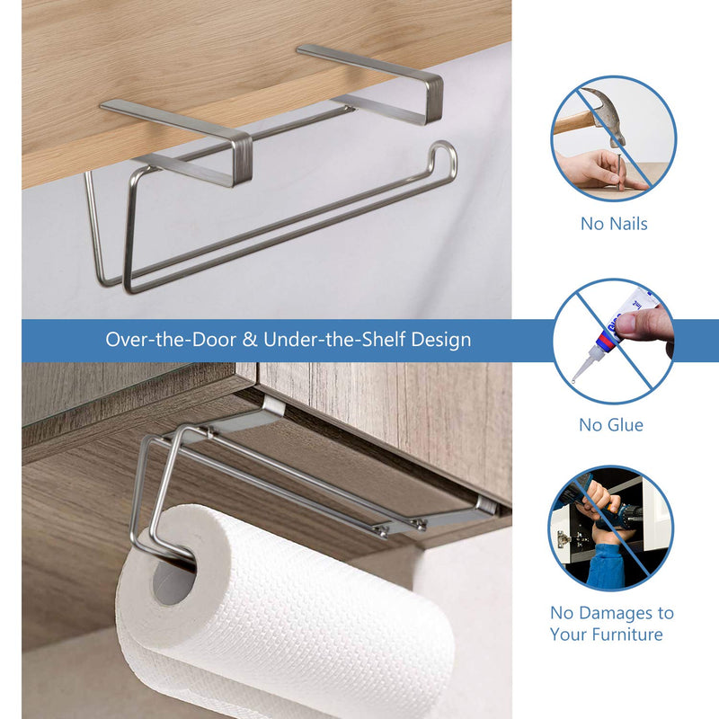 NewNest Australia - Stainless Steel Paper Towel Holder JSVER Under Cabinet Paper Towel Holder, Kitchen Towel Holder Modern Hanging No Drilling paper towel holder countertop for Kitchen, Pantry, Utility Room 