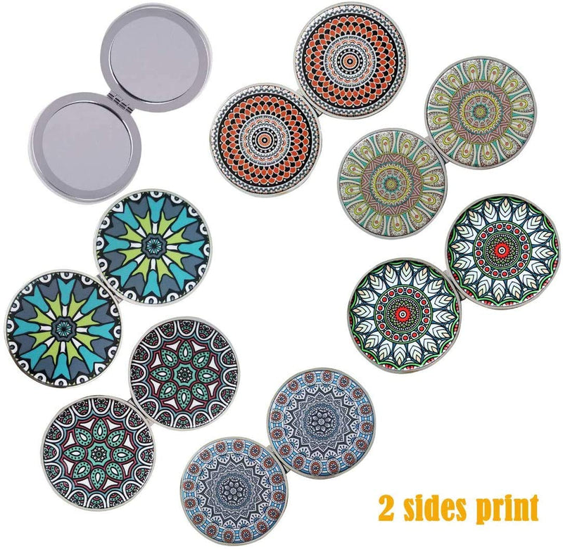 Beaufy Small Travel Magnifying Makeup Pocket Purse Mirror Set Round Handheld Mini Foldable Handbag Compact Mirrors 1x 2x Magnification Portable Embossed Mandala Gift for Girls Men Women Kids Pack of 6 - NewNest Australia