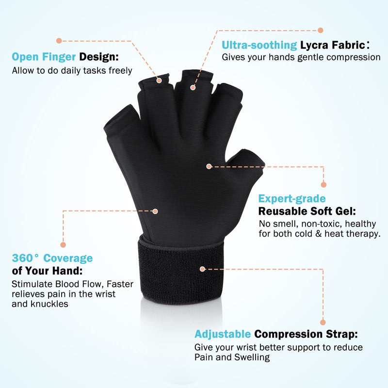 Tolaccea Finger Arthritis Compression Ice Glove for Pain Relief, Adjustable Wrist Strap Hand Wrist Ice Pack for Hot & Cold Therapy, Reusable Gel Cold Pack for Tendinitis, Carpal Tunnel (M) M - NewNest Australia