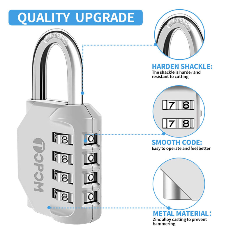 TOPOM Combination Lock 4 Digit Outdoor Waterproof Padlock for School Gym Sports Locker, Gate, Fence, Toolbox, Hasp Storage (Silver, Pack of 2) Silver, Pack of 2 - NewNest Australia