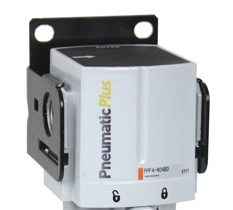 PneumaticPlus PPF2-N02B Miniature Compressed Air Particulate Filter 1/4" NPT - 5 Micron, Poly Bowl, Manual Drain, Bracket - NewNest Australia