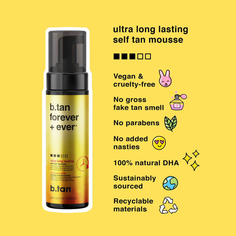 b.tan Ultra Long Lasting Self Tanner | b.tan Forever + Ever - Lasts Up to 11 Days, 100% Natural Sunless Tanner, Fast, No Fake Tan Smell, No Added Nasties, Vegan, Cruelty & Paraben Free, 6.7 Fl Oz - NewNest Australia