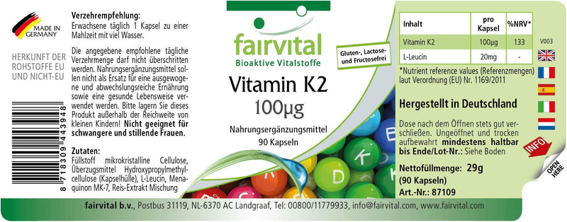 Fairvital | Vitamin K2 MK-7 100µg - HIGH DOSE - Menaquinone MK-7 - natural & fermented from Natto - VEGAN - 270 capsules (90x3) - NewNest Australia