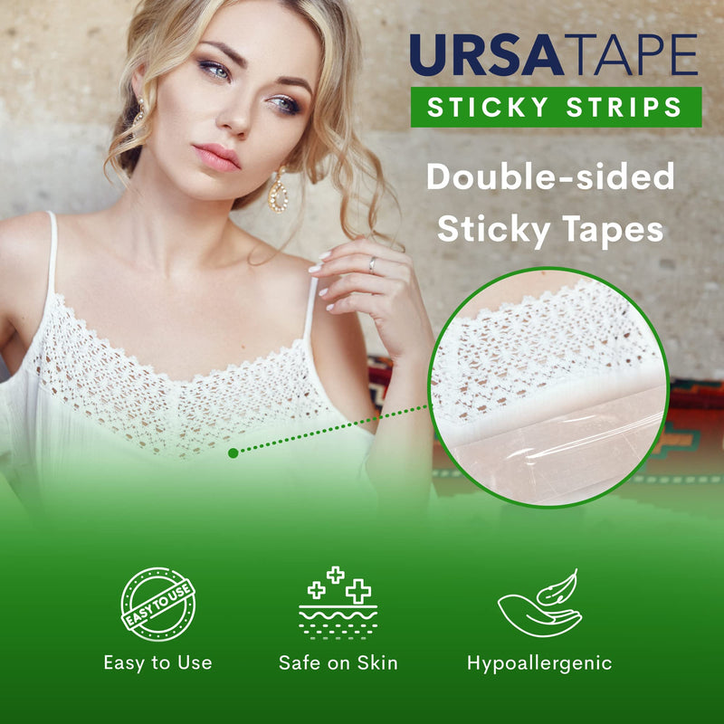 URSA Tape Sticky Strips, No-Residue Clear Fashion Tape for Costumes, Shoes and More, Body Tape for Delicate Skin, Double Sided Tape for Clothes and Medical Accessories, Pack of 60 - NewNest Australia