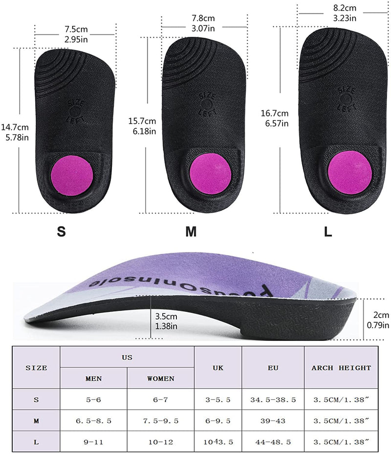 Plantar Fasciitis 3/4 Length Insoles, High Arch Supports Orthotic Insoles, Men/Women, 1 Pair, Flat Feet, Over-Pronation, Heel Spur Pain Relief Shoe Inserts for Walking Running Sport Medium(6-9.5 UK) - NewNest Australia