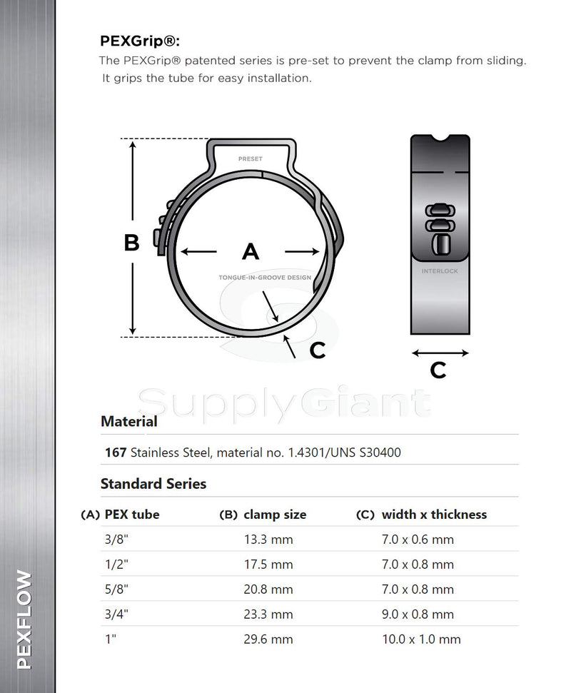 Supply Giant PUDS0038-50 Oetiker Style Pinch PEX Cinch Cla, 3/8", Stainless steel - NewNest Australia