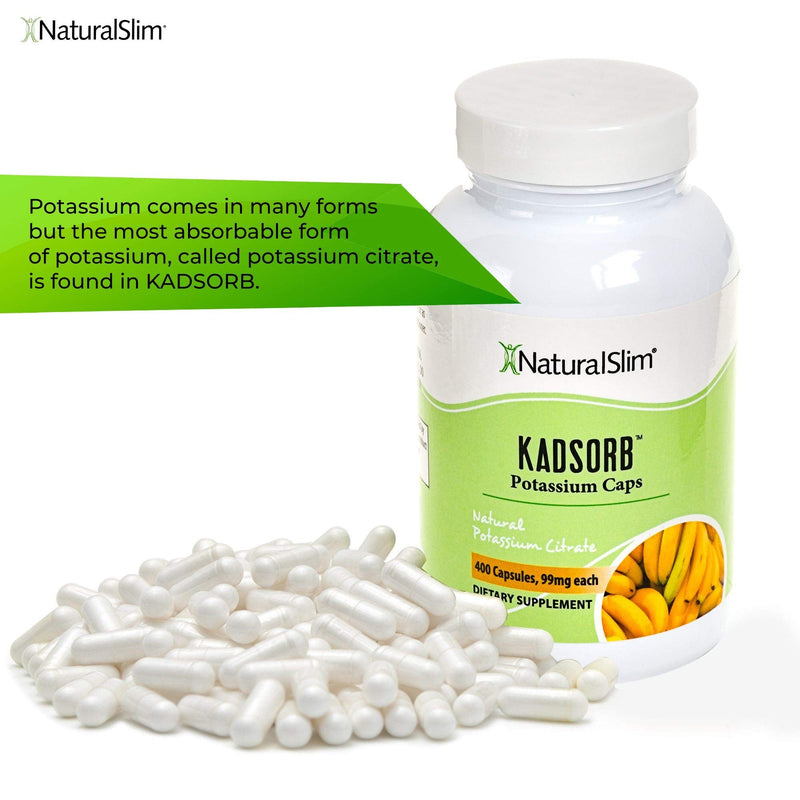 Naturalslim Kadsorb Natural Potassium Citrate - Supports Electrolyte Balance & Normal PH, Non-GMO & Gluten-Free, Absorbable Potassium Supplement with Essential Minerals - 99 mg 400 Capsules 400 Count (Pack of 1) - NewNest Australia