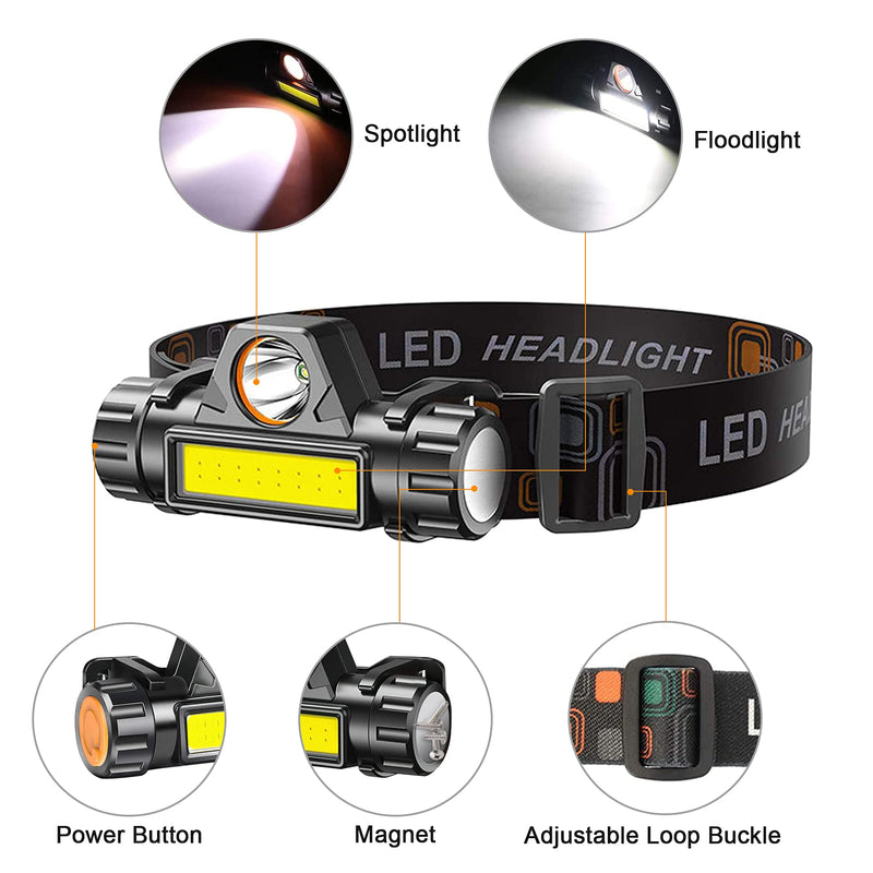 Lsnisni Rechargeable Headlamp 2-Pack, Super Bright & Lightweight LED Headlamp, Adjustable Beam, Angle & Strap Head Lamp, Waterproof Headlight Flashlight for Running Camping Cycling Outdoor Adults Kids - NewNest Australia