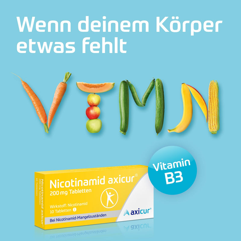 Nicotinamide axicur 200 mg tablets, nicotinamide (niacin, vitamin B3) for the treatment of clinical nicotinamide deficiency states in the event of malnutrition and increased need, 100 pieces 100 pieces - NewNest Australia