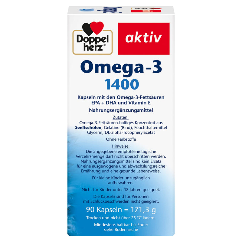 Doppelherz Omega-3 1400 mg - High-dose Omega-3 concentrate plus vitamin E - High content of Omega-3 fatty acids EPA & DHA - 90 capsules 90 pieces (pack of 1) - NewNest Australia