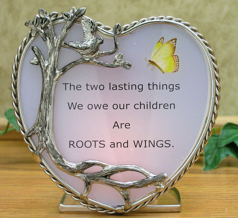 NewNest Australia - BANBERRY DESIGNS Heart Tea Light Candle Holder - Glass Heart with Yellow Butterfly and Silver Metal Tree Design - Approx. 4" H - Teacher Appreciation Gifts- Gifts for Her 