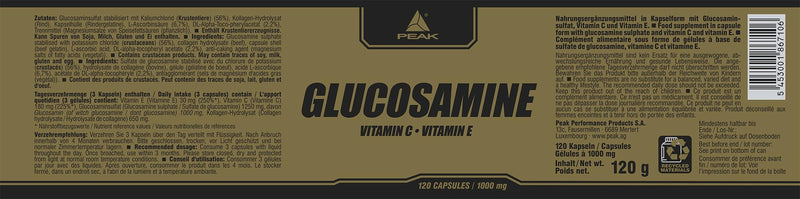 PEAK Glucosamine - 120 capsules I Joints I Cartilage I Tendons I Ligaments I Vitamin CI Vitamin EI ideal for strength training - NewNest Australia