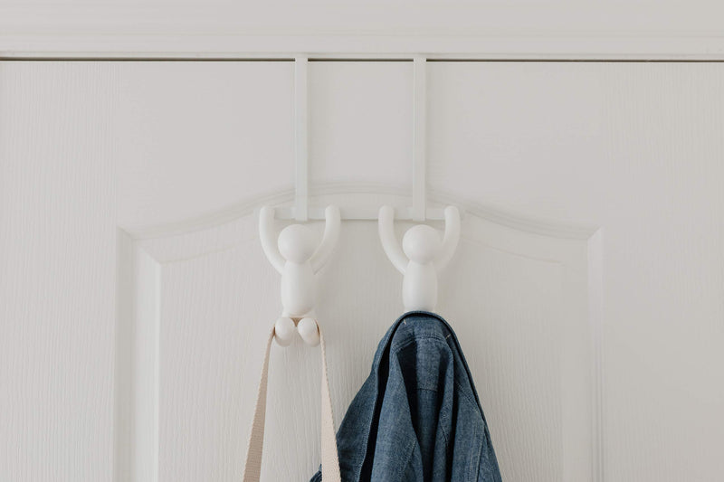 NewNest Australia - Umbra Buddy Over The Door Double Hook- Over the Door Double Hook, Decorative, Increases Storage, Storage for Coats, Hats, Scarves, Towels and More, Matte White Finish 2-Hook 