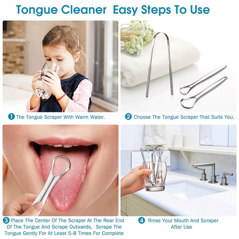 YLYL 3 PCS Metal Tongue Scraper, Tongue Scrapers for Adults Kids, Stainless Steel Tounge Scrappers, Tounge Scraper Cleaner, Portable Tongue Cleaner - NewNest Australia