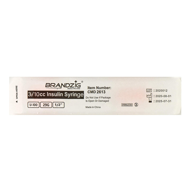 Brandzig U-100 Pet Insulin Syringes 29G 3/10cc, 1/2" 100-Pack - NewNest Australia