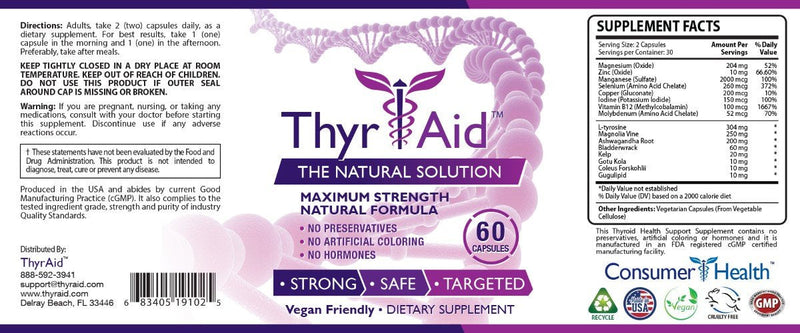 ThyrAid: Best Thyroid Support Supplement - Boosts Metabolism & Energy Levels and Maintains Healthy Weight - Supports Healthy Thyroid Function -Vegan Friendly Formula - 1 Bottle (1 Month Supply) - NewNest Australia