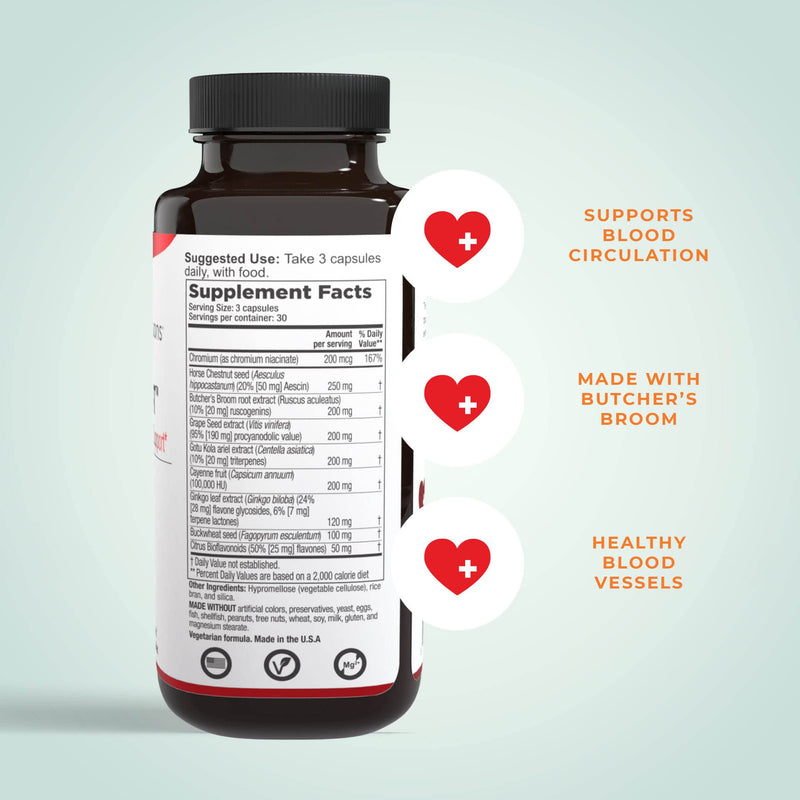 LifeSeasons - Circulari-T - Natural Blood Circulation Supplement - Aids Leg and Hand Veins Health - Butcher’s Broom, Ginkgo Biloba, Grape Seed Extract, Horse Chestnut - 90 Capsules - NewNest Australia