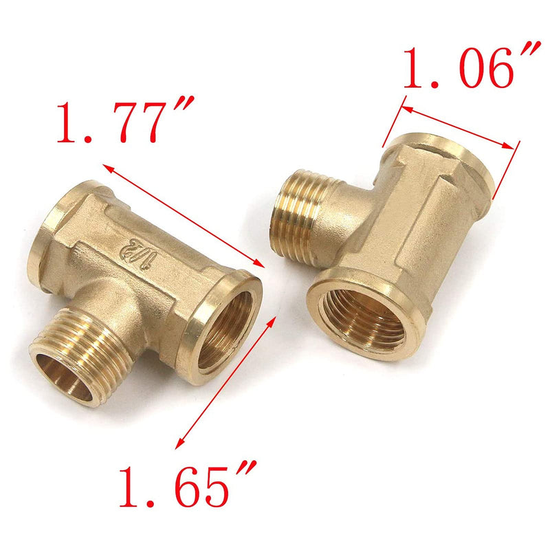 MY MIRONEY Brass Tee Pipe Fitting 1/2" NPT Female to 1/2" NPT Female to 1/2" NPT Male Thread 3 Way Pipe Tube Fitting T Shaped Connector Pack of 5 - NewNest Australia