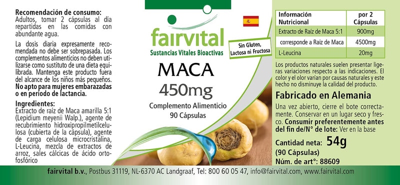 Maca Capsules 450 mg - High Dose - Vegan - 90 Capsules - 5-Way Concentrated Root Extract - NewNest Australia