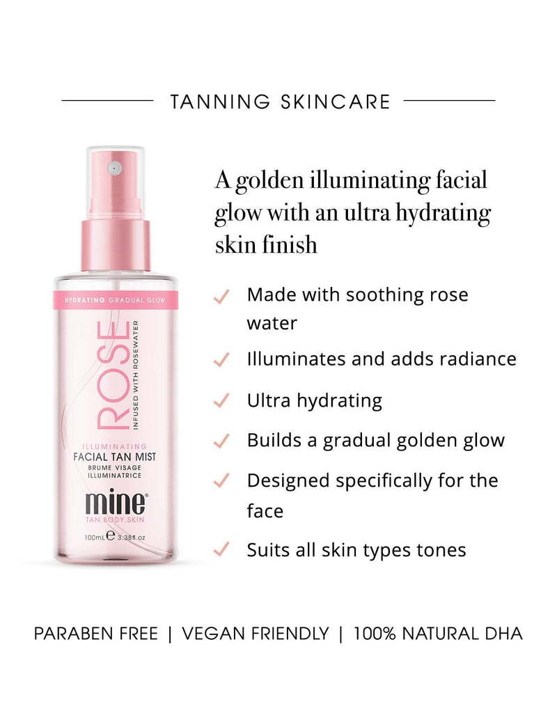 MINETAN BODY.SKIN Rose Illuminating Facial Tan Mist - Rose Water Infused Face Tanner For A Golden Luminous Facial Glow, 100ml - NewNest Australia