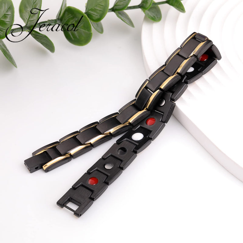Jeracol Titanium Steel Magnetic Bracelet For Men,Black Gold Color Design Men Bracelet With Four Elements Ultra Strength Magnets,Adjustable Size Bracelet With Removal Tool And Gift Box A-Black-gold - NewNest Australia
